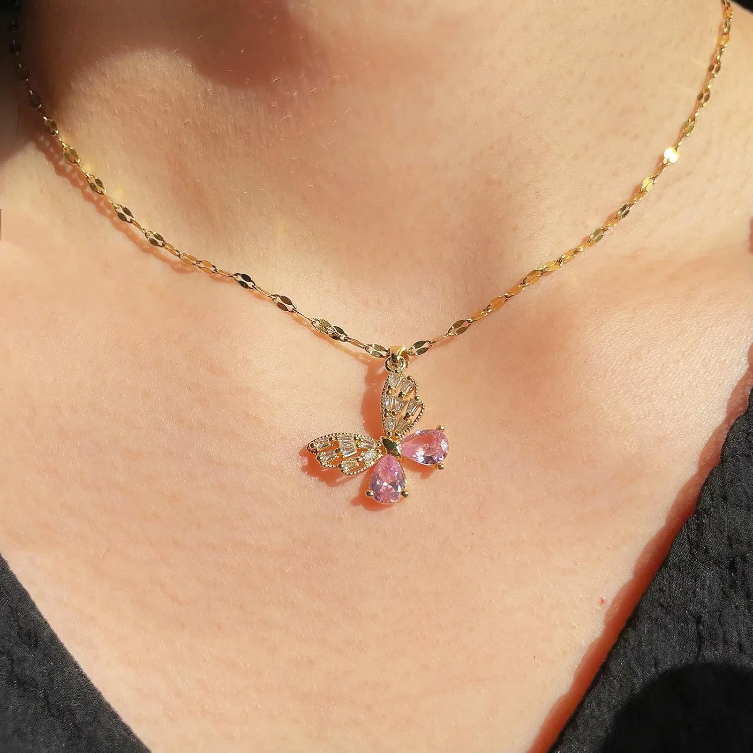 Gold Butterfly Necklace for Women - Dainty Gold Pendant Necklaces Cubic Zirconia Necklace, Butterfly Jewelry Gifts for Women, Teen Girls