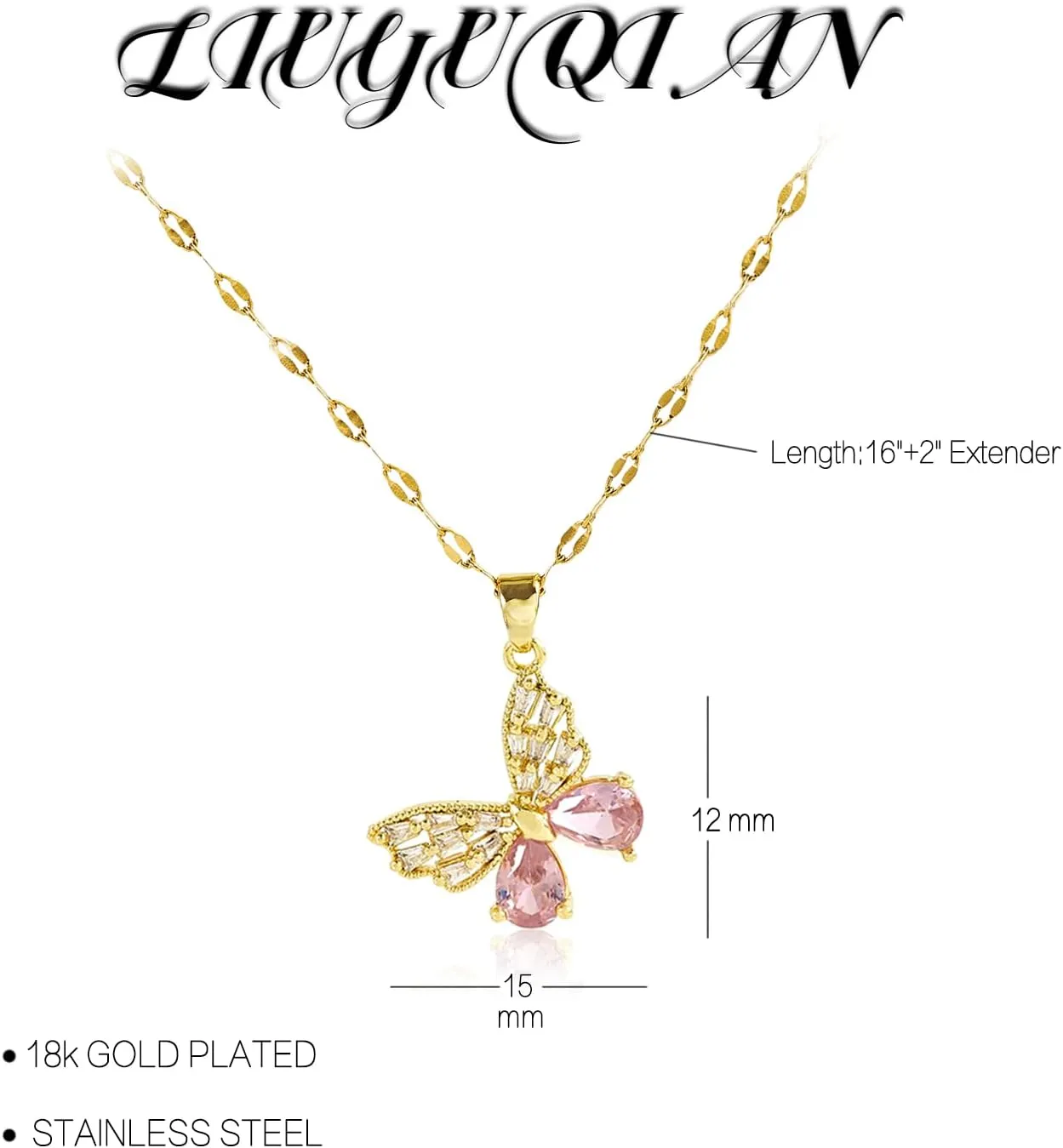 Gold Butterfly Necklace for Women - Dainty Gold Pendant Necklaces Cubic Zirconia Necklace, Butterfly Jewelry Gifts for Women, Teen Girls