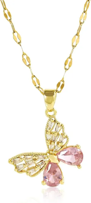 Gold Butterfly Necklace for Women - Dainty Gold Pendant Necklaces Cubic Zirconia Necklace, Butterfly Jewelry Gifts for Women, Teen Girls
