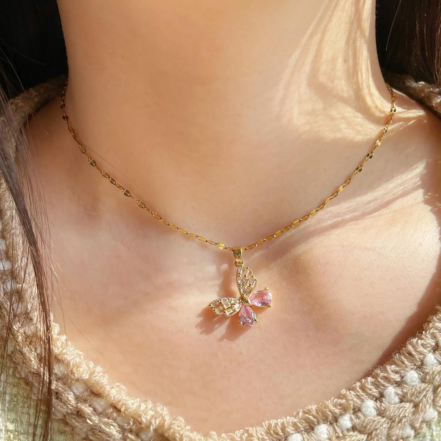 Gold Butterfly Necklace for Women - Dainty Gold Pendant Necklaces Cubic Zirconia Necklace, Butterfly Jewelry Gifts for Women, Teen Girls