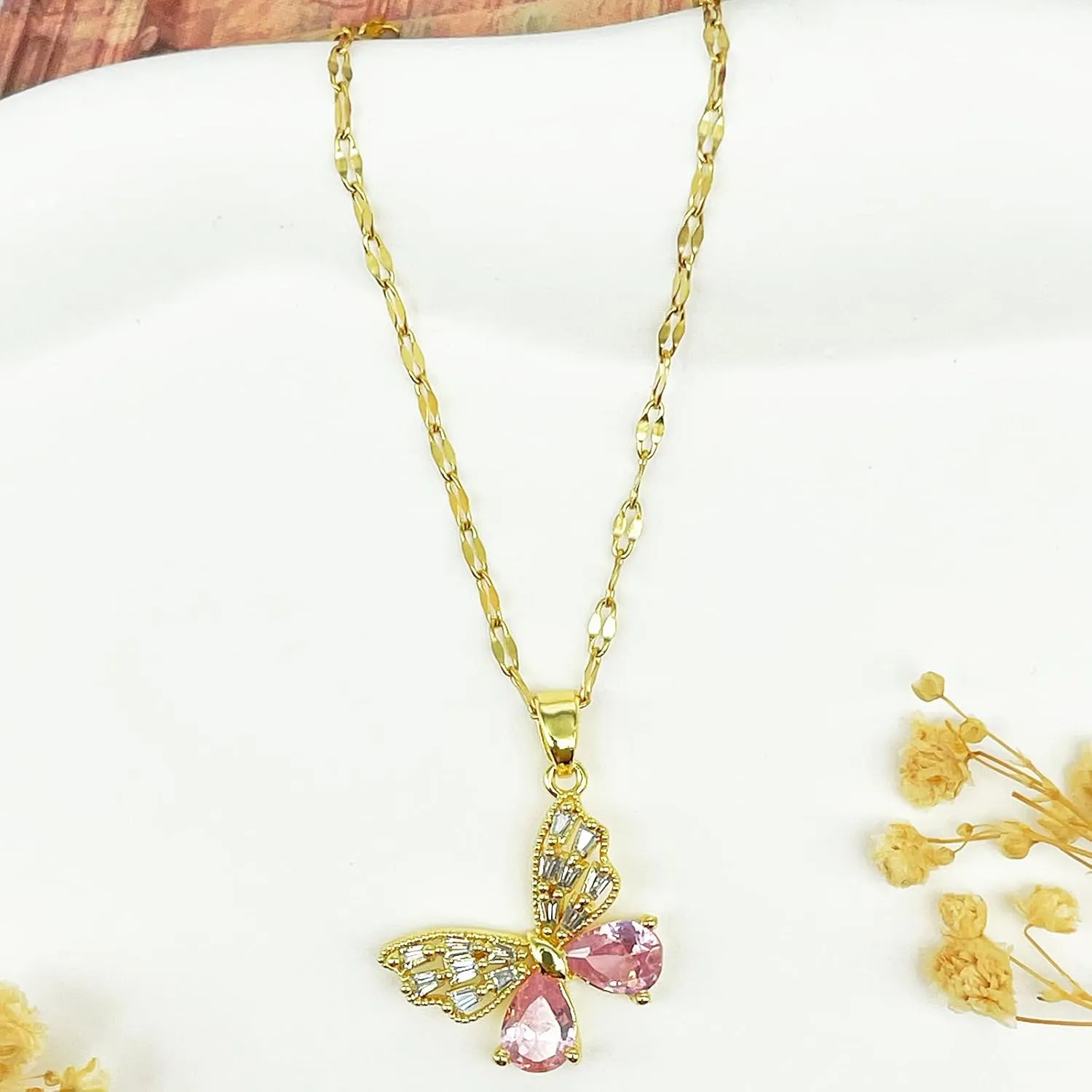 Gold Butterfly Necklace for Women - Dainty Gold Pendant Necklaces Cubic Zirconia Necklace, Butterfly Jewelry Gifts for Women, Teen Girls