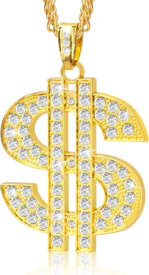 Gold Chain with Dollar Sign, Fake Gold Chain, Gold Money Chains for Men, 80 90s Hip Hop Gold Digger Costume Accessories, Hip Hop Jewelry Pendant Necklace
