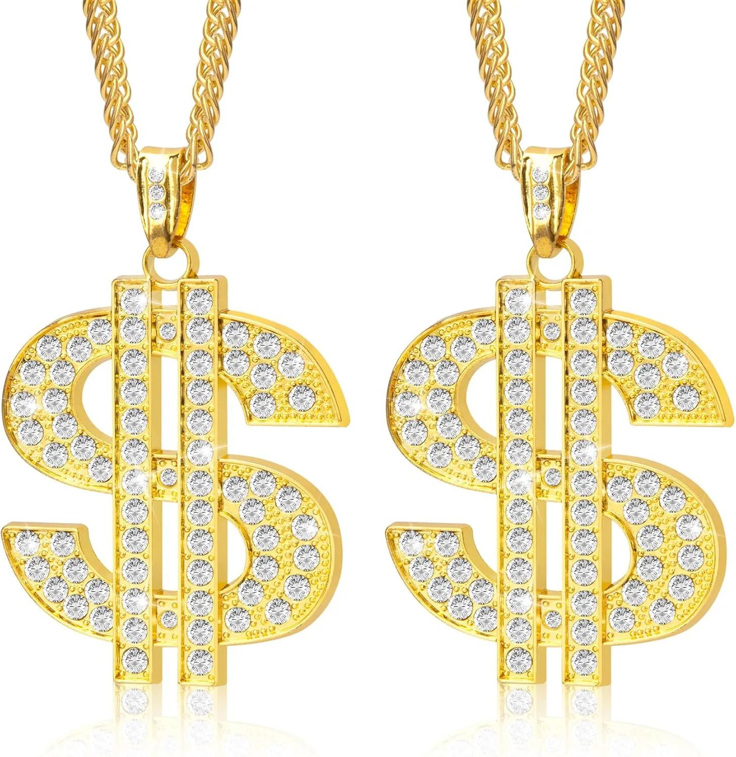 Gold Chain with Dollar Sign, Fake Gold Chain, Gold Money Chains for Men, 80 90s Hip Hop Gold Digger Costume Accessories, Hip Hop Jewelry Pendant Necklace