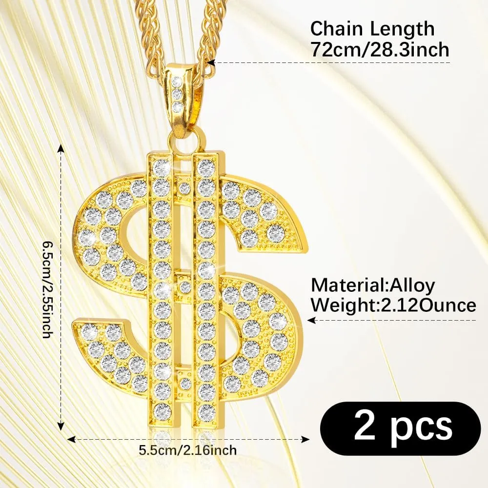Gold Chain with Dollar Sign, Fake Gold Chain, Gold Money Chains for Men, 80 90s Hip Hop Gold Digger Costume Accessories, Hip Hop Jewelry Pendant Necklace