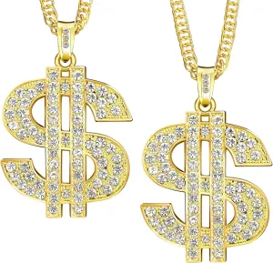 Gold Chain with Dollar Sign,Fake Gold Chain18k Gold Plated Necklace,Money Chain Hip Hop Chain Big Gold Chain Necklace for Women Mens Necklace,Dollar Sign Pendant Necklace