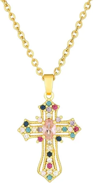 Gold Cross Necklace for Women - Handmade CZ Dainty Faith Pendant Necklace, 18K Plated Hypoallergenic Jewelry Gifts