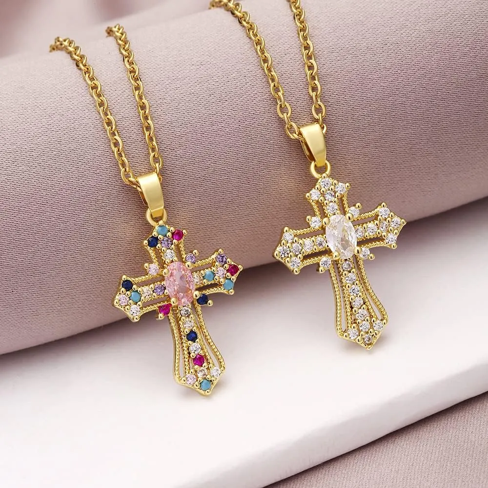 Gold Cross Necklace for Women - Handmade CZ Dainty Faith Pendant Necklace, 18K Plated Hypoallergenic Jewelry Gifts