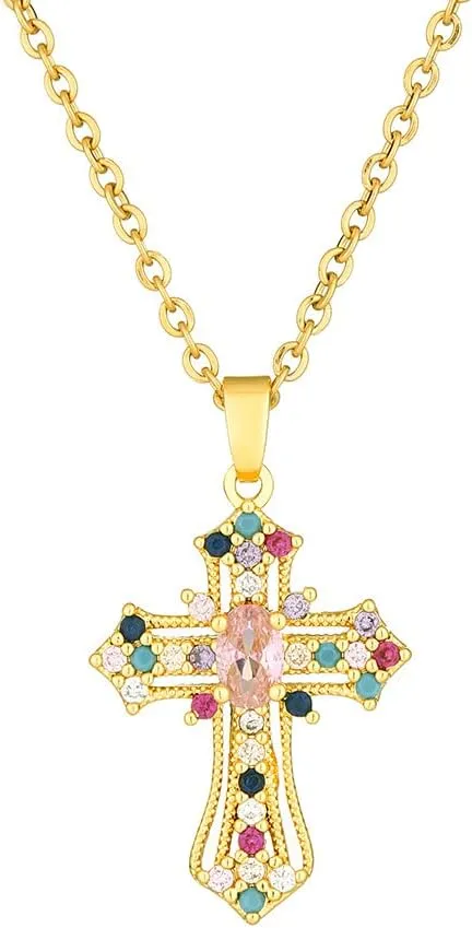 Gold Cross Necklace for Women - Handmade CZ Dainty Faith Pendant Necklace, 18K Plated Hypoallergenic Jewelry Gifts