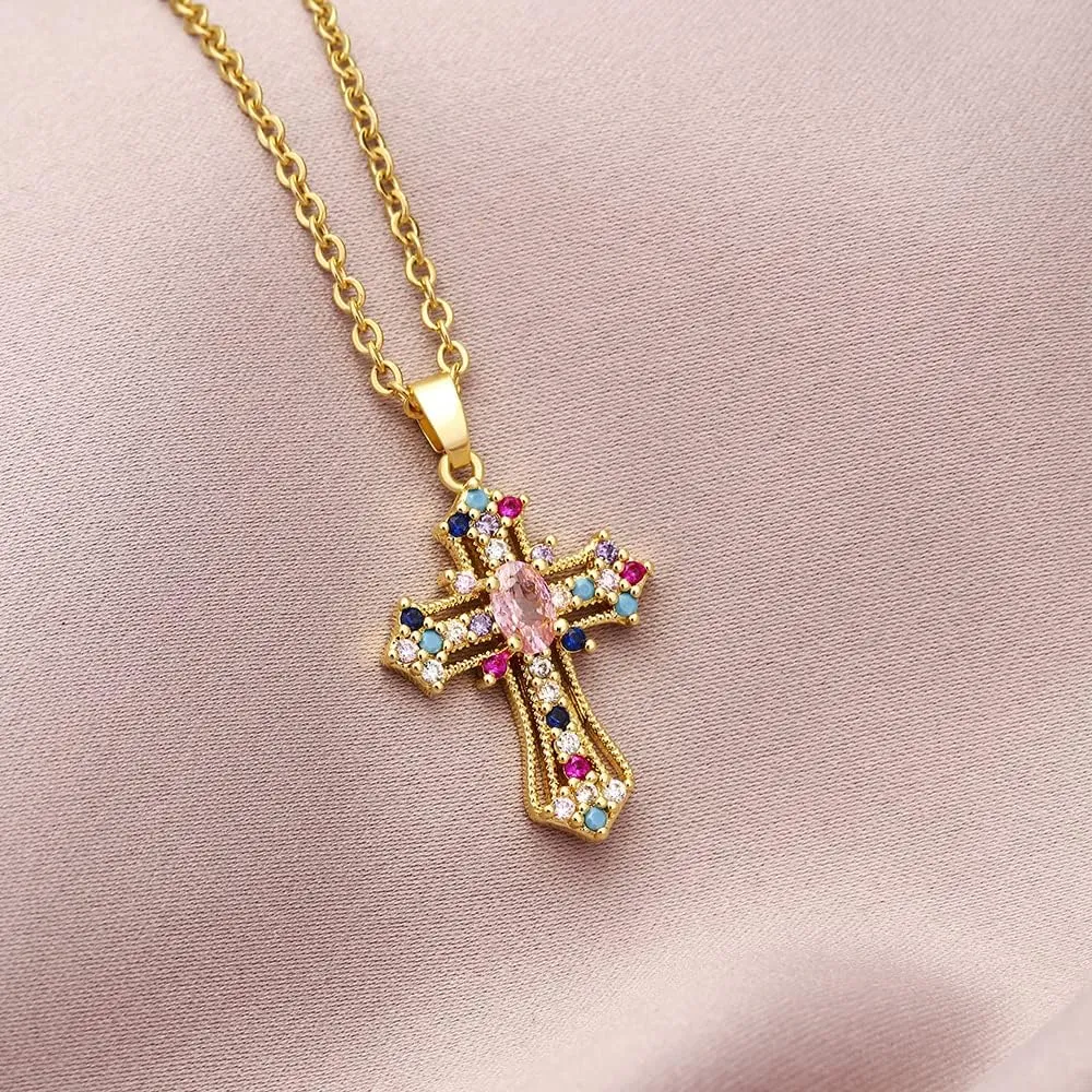 Gold Cross Necklace for Women - Handmade CZ Dainty Faith Pendant Necklace, 18K Plated Hypoallergenic Jewelry Gifts