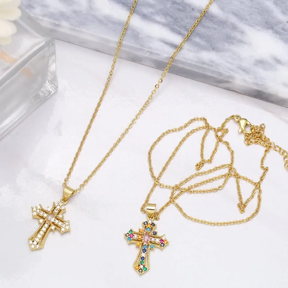 Gold Cross Necklace for Women - Handmade CZ Dainty Faith Pendant Necklace, 18K Plated Hypoallergenic Jewelry Gifts