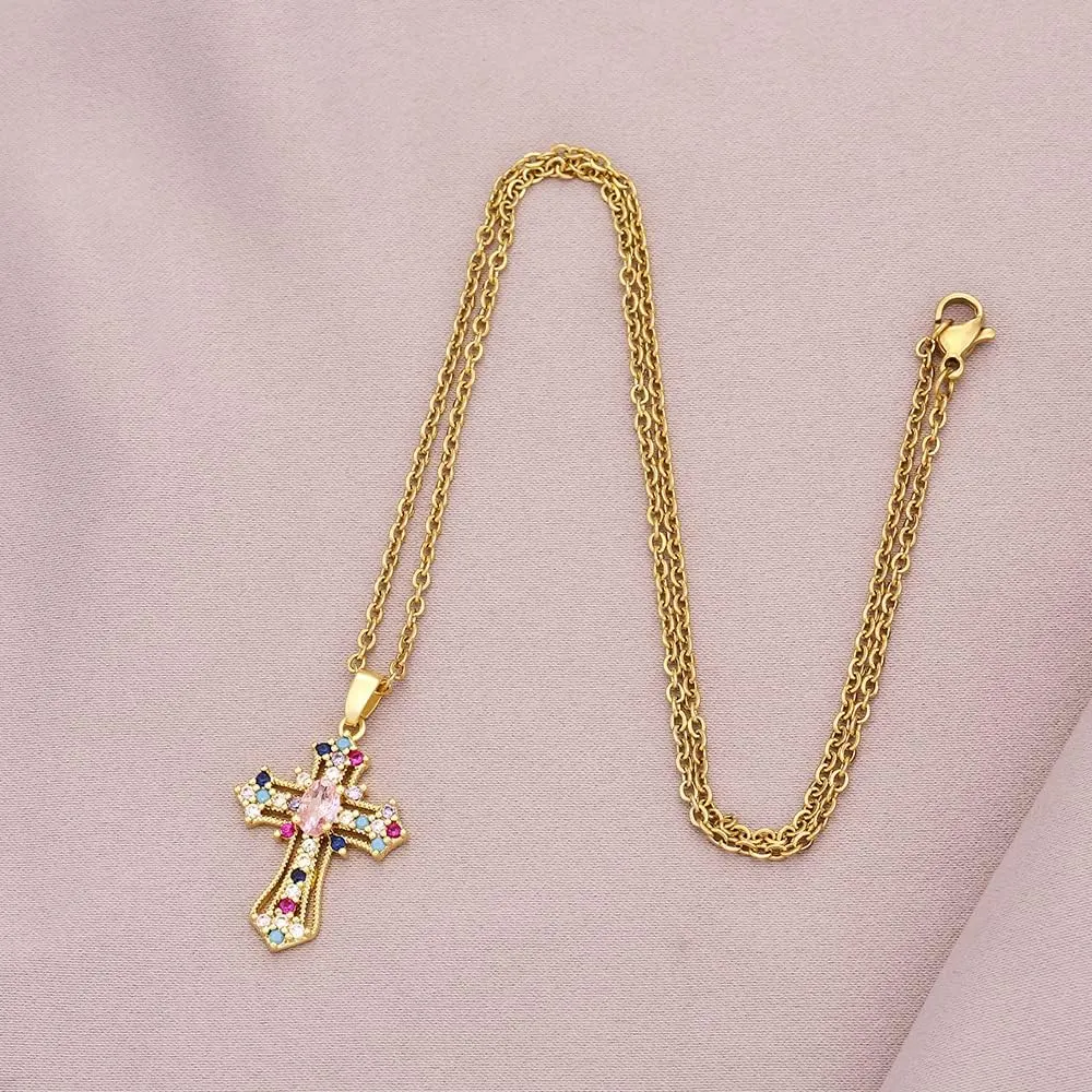 Gold Cross Necklace for Women - Handmade CZ Dainty Faith Pendant Necklace, 18K Plated Hypoallergenic Jewelry Gifts