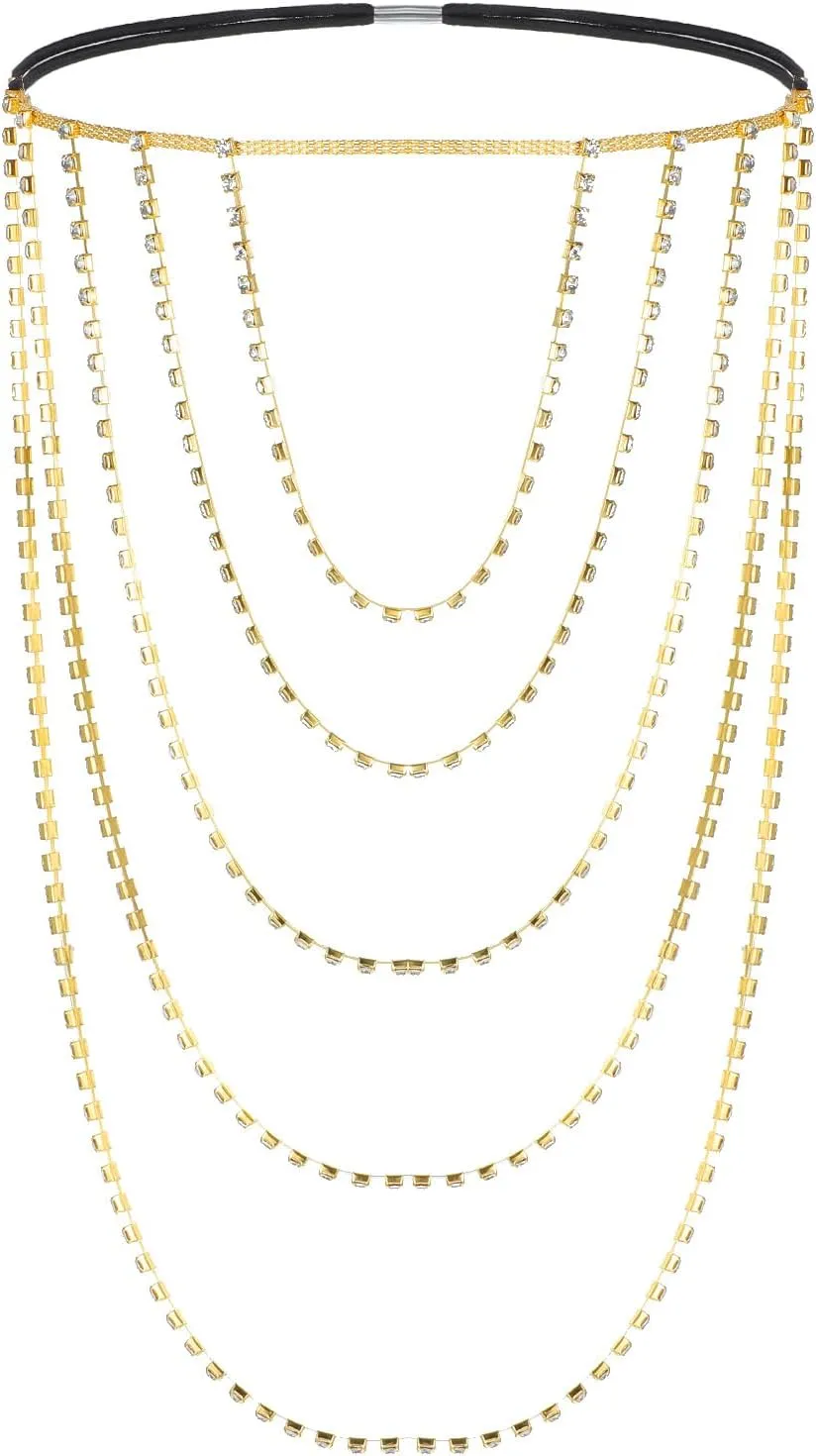 Gold Crystal Leg Chains Women's Rhinestone Body Chain Boho Layered Thigh Leg Chain Body Jewelry Accessories for Women and Girls