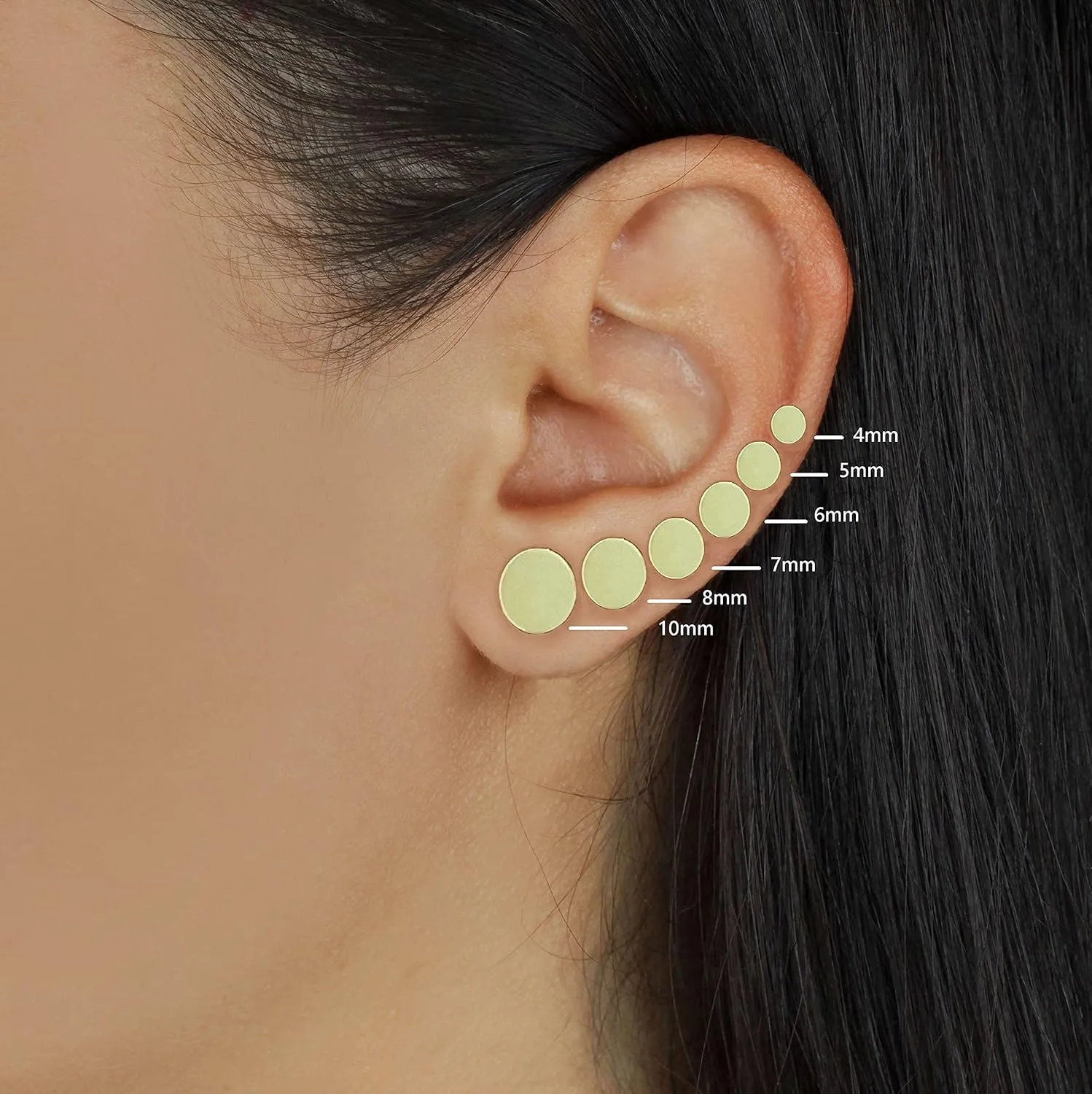 Gold Dot Disc Stud Earrings, 14k Solid Gold Tiny Stud Earrings, Flat Dot Disc Earrings, Dainty Minimalist Earrings for Women Men Girls (5mm)