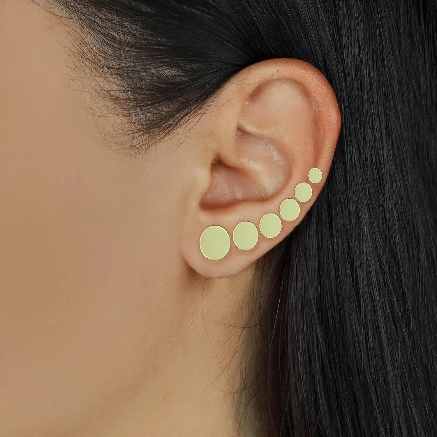 Gold Dot Disc Stud Earrings, 14k Solid Gold Tiny Stud Earrings, Flat Dot Disc Earrings, Dainty Minimalist Earrings for Women Men Girls (5mm)