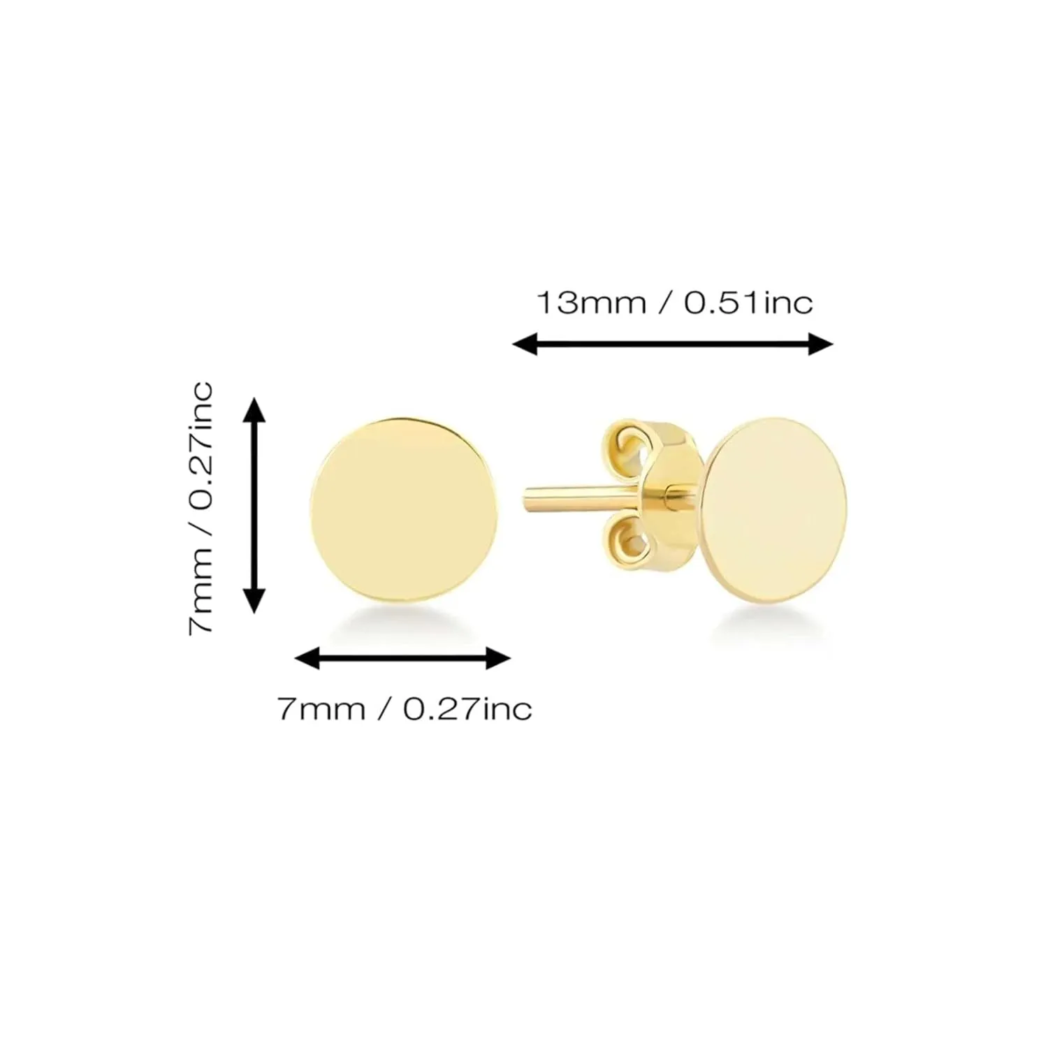 Gold Dot Disc Stud Earrings, 14k Solid Gold Tiny Stud Earrings, Flat Dot Disc Earrings, Dainty Minimalist Earrings for Women Men Girls (5mm)
