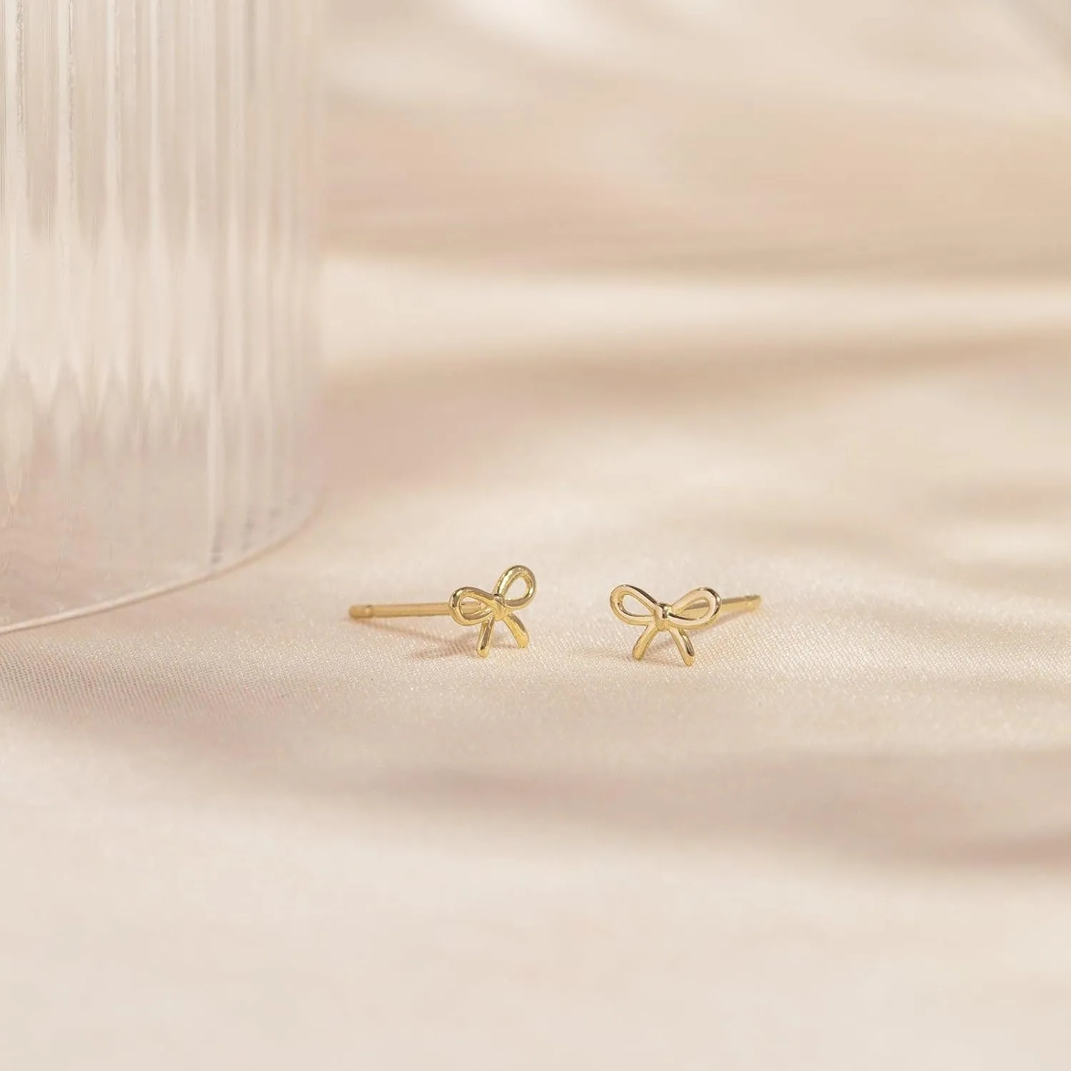 Gold Earrings-14K Gold/Silver Plated Bow Stud Earrings Minimalist Trendy Dainty Cute Bow Ribbon Earrings for Women Gifts