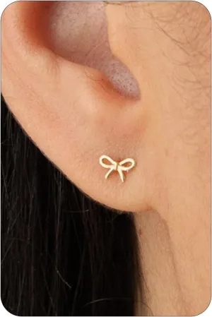 Gold Earrings-14K Gold/Silver Plated Bow Stud Earrings Minimalist Trendy Dainty Cute Bow Ribbon Earrings for Women Gifts