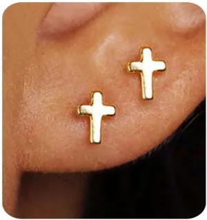 Gold Earrings for Women 14K Gold Plated Cross Stud Earring Dainty Minimalist Simple Small Earrings Jewelry Gift for Her