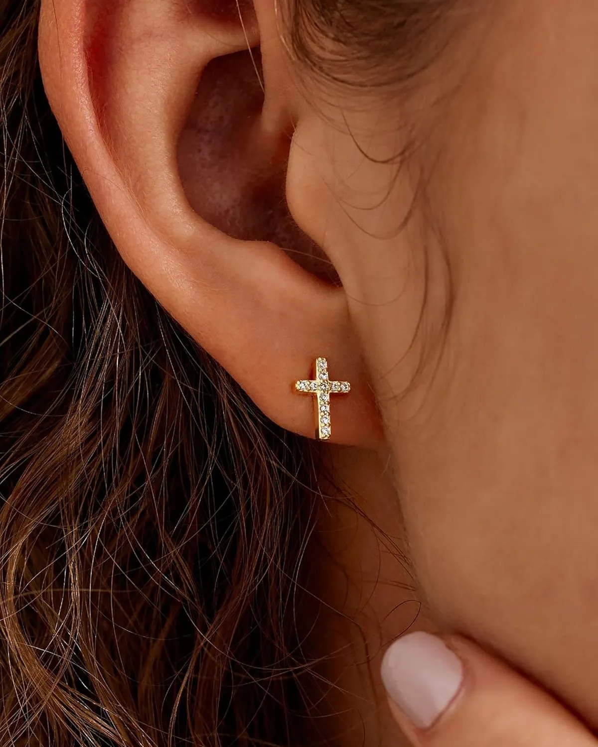 Gold Earrings for Women 14K Gold Plated Cross Stud Earring Dainty Minimalist Simple Small Earrings Jewelry Gift for Her
