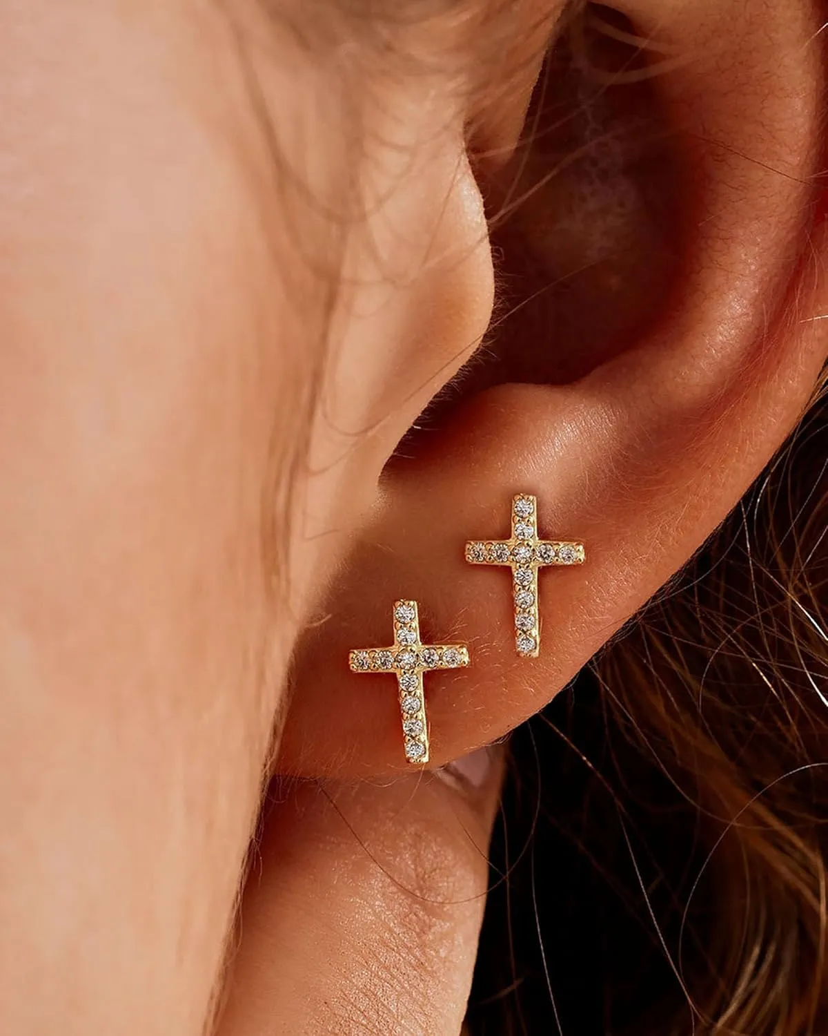 Gold Earrings for Women 14K Gold Plated Cross Stud Earring Dainty Minimalist Simple Small Earrings Jewelry Gift for Her