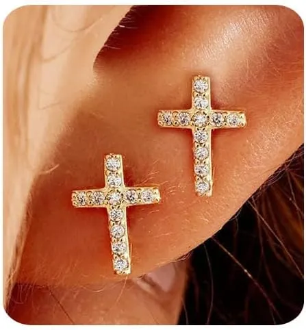 Gold Earrings for Women 14K Gold Plated Cross Stud Earring Dainty Minimalist Simple Small Earrings Jewelry Gift for Her