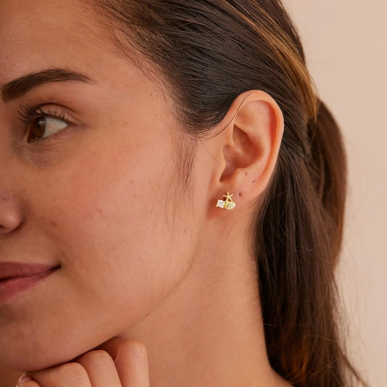 Gold Earrings for Women- 14K Gold/Silver Plated Starfish Pearl Gold Sea CZ Shell Pearl Earrings Summer Beach Vacation Outfits for Women Trendy Jewelry Gifts