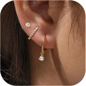 Gold Earrings for Women Trendy 14k Small Gold Hoop Earrings Set Dainty Gold Stud Earrings Huggie Cartilage Earring Women Hypoallergenic Earrings Pack Climbers Earrings Gold Jewelry Gift for Her