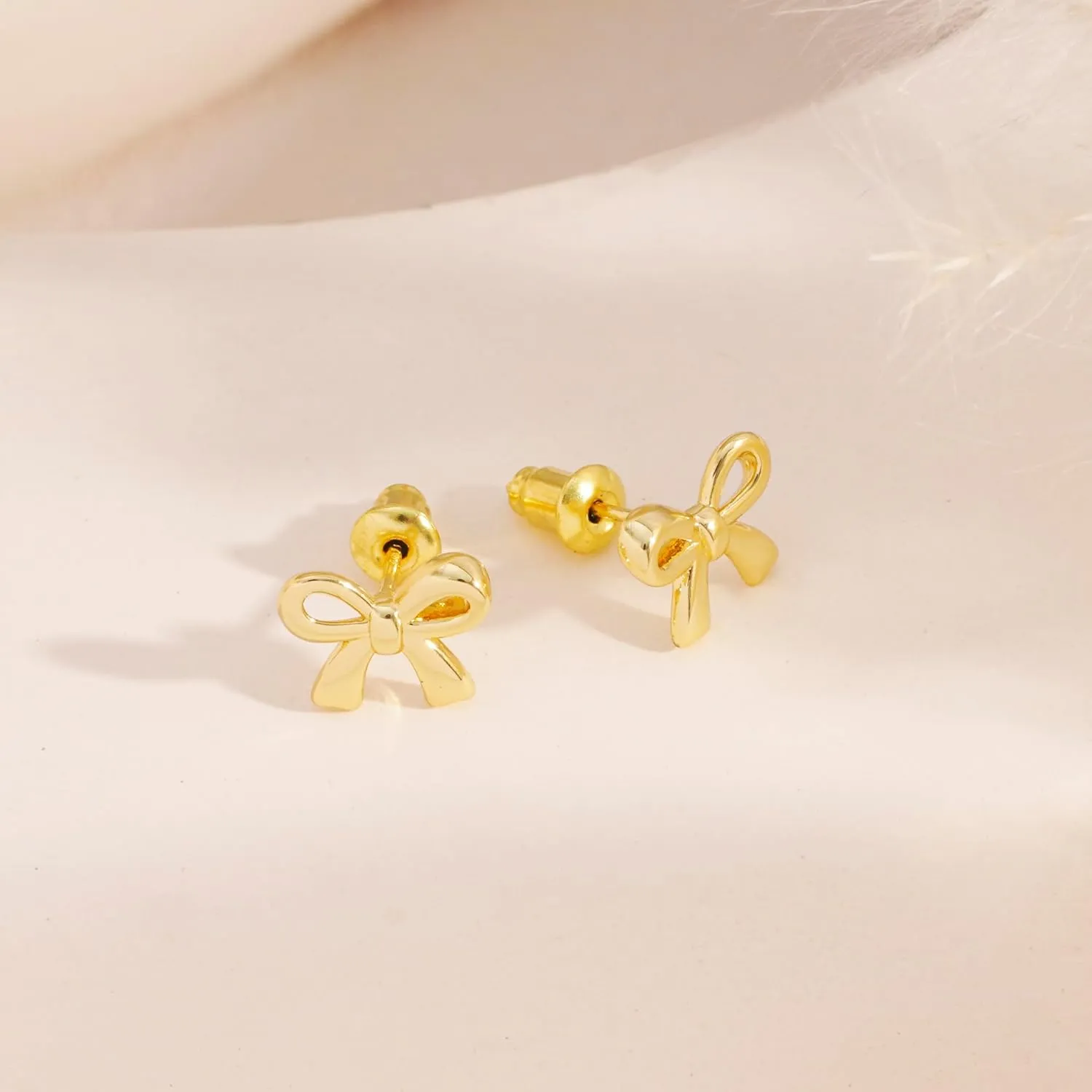 Gold Earrings for Women,14K Gold Plated Dainty Cute Bow Stud,Tarnish Free Hypoallergenic Chunky Bow Earrings for Women Trendy,Tragus Piercing Ribbon Stud Jewelry Gifts