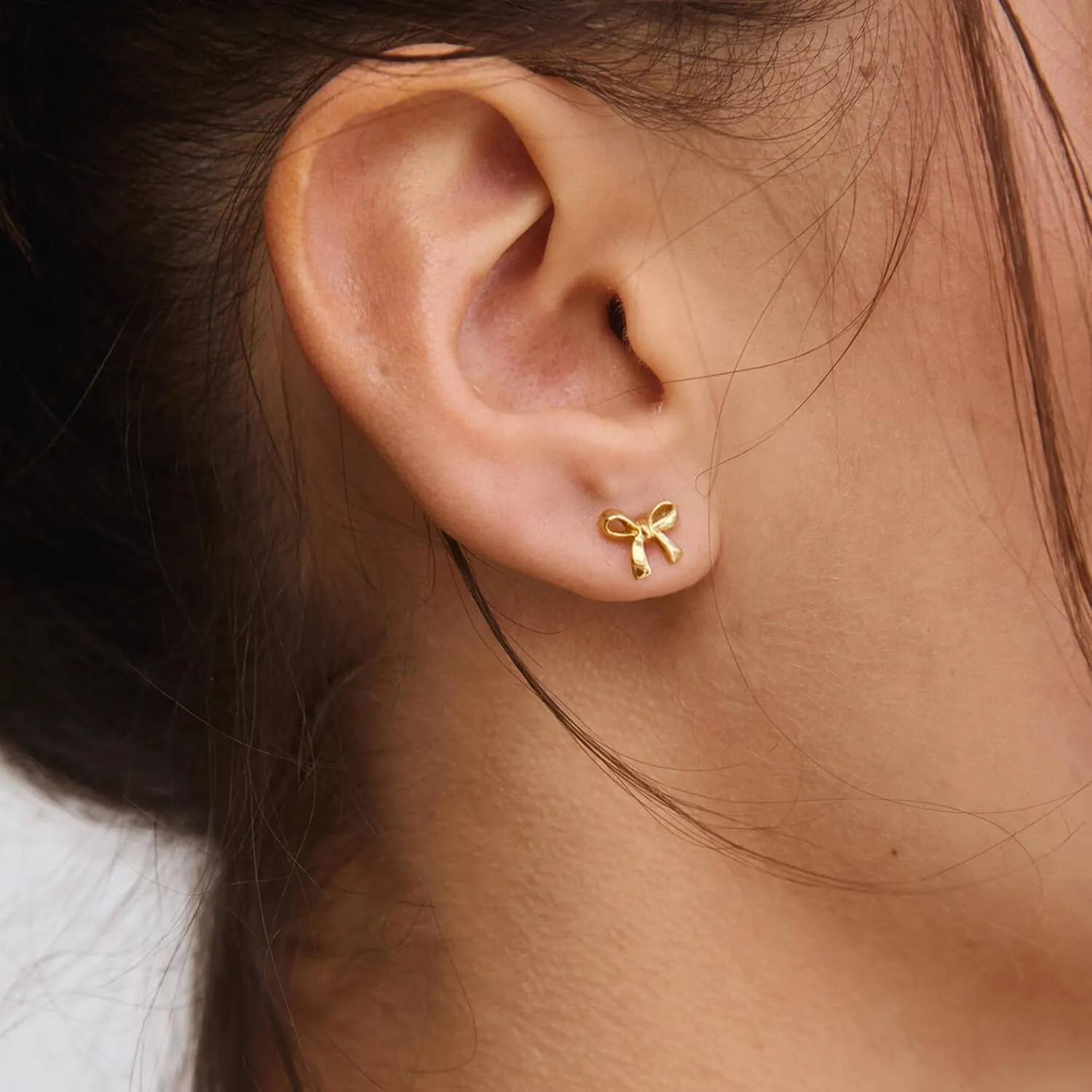 Gold Earrings for Women,14K Gold Plated Dainty Cute Bow Stud,Tarnish Free Hypoallergenic Chunky Bow Earrings for Women Trendy,Tragus Piercing Ribbon Stud Jewelry Gifts