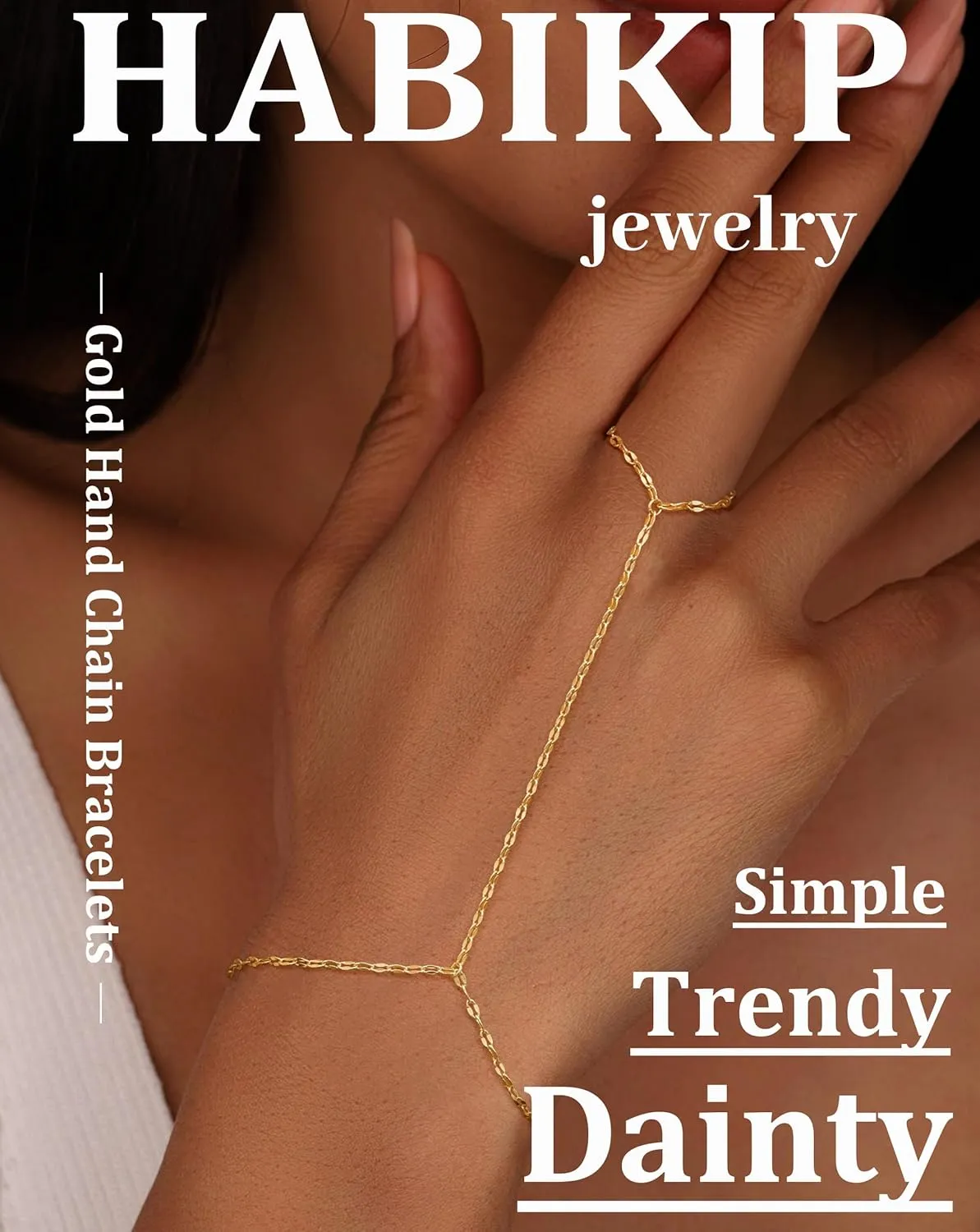 Gold Hand Chain Bracelet for Women, 14k Gold Plated Finger Ring Bracelet Dainty Adjustable Gold Hand Bracelets for Women Non Tarnish Trendy Simple Jewelry for Women