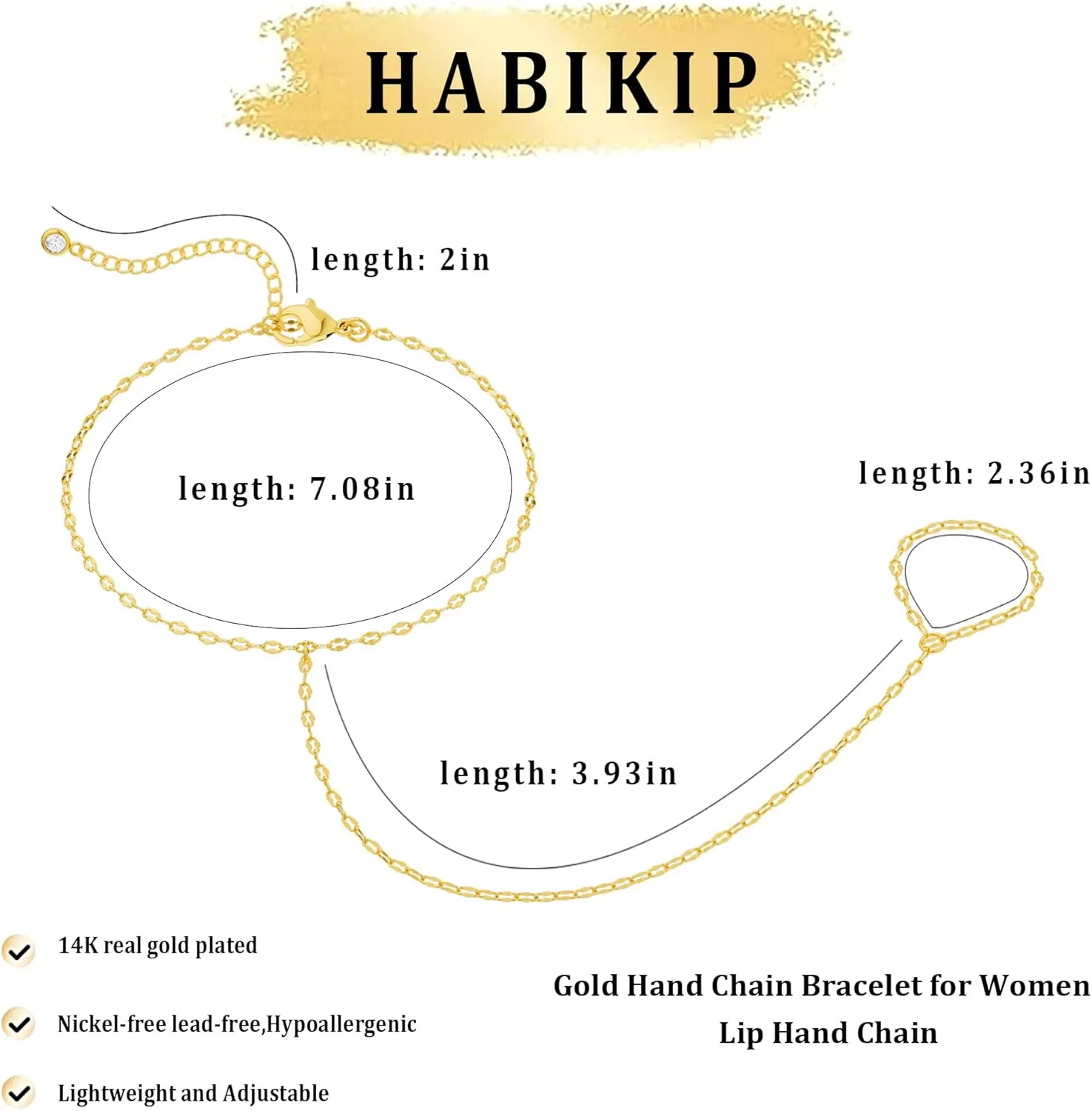 Gold Hand Chain Bracelet for Women, 14k Gold Plated Finger Ring Bracelet Dainty Adjustable Gold Hand Bracelets for Women Non Tarnish Trendy Simple Jewelry for Women