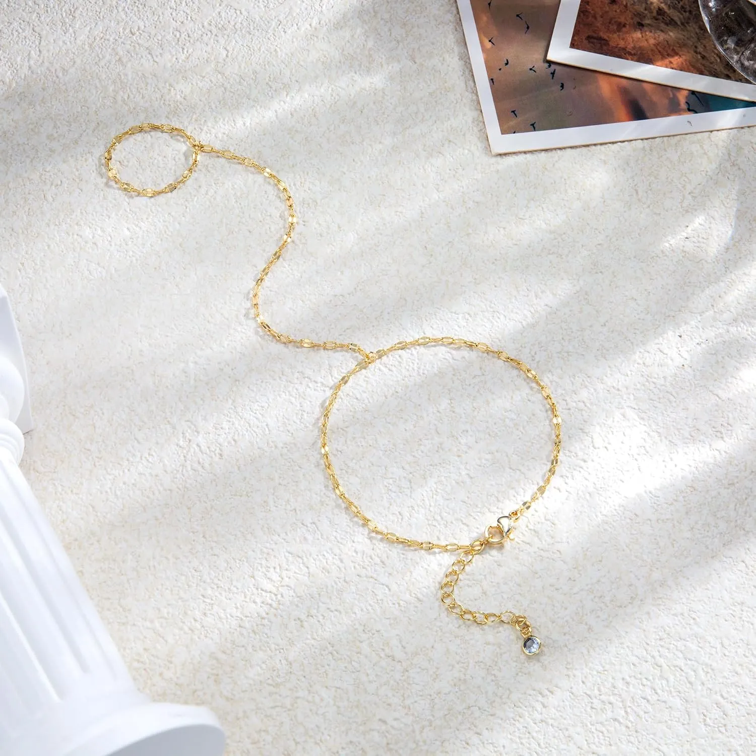 Gold Hand Chain Bracelet for Women, 14k Gold Plated Finger Ring Bracelet Dainty Adjustable Gold Hand Bracelets for Women Non Tarnish Trendy Simple Jewelry for Women