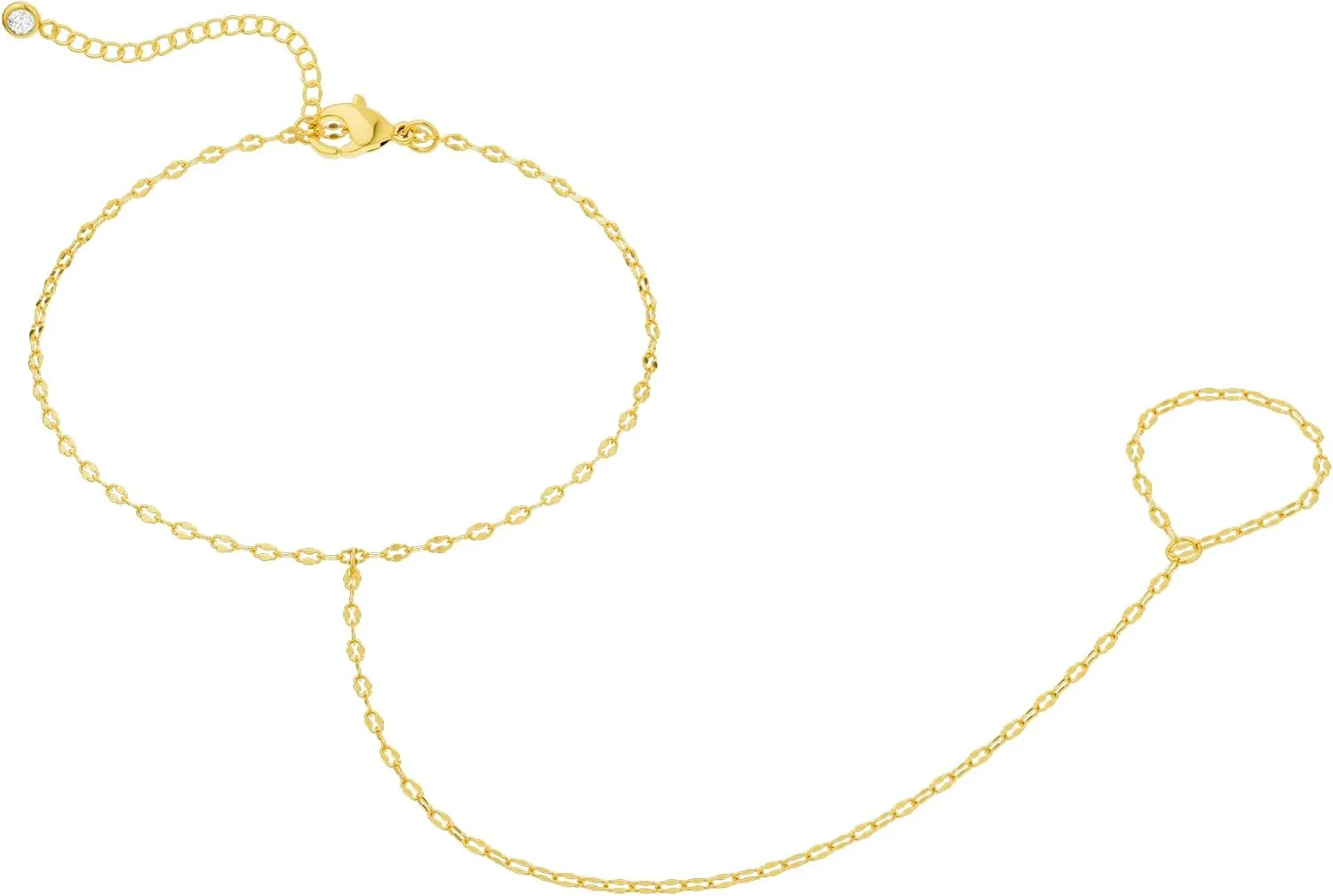 Gold Hand Chain Bracelet for Women, 14k Gold Plated Finger Ring Bracelet Dainty Adjustable Gold Hand Bracelets for Women Non Tarnish Trendy Simple Jewelry for Women