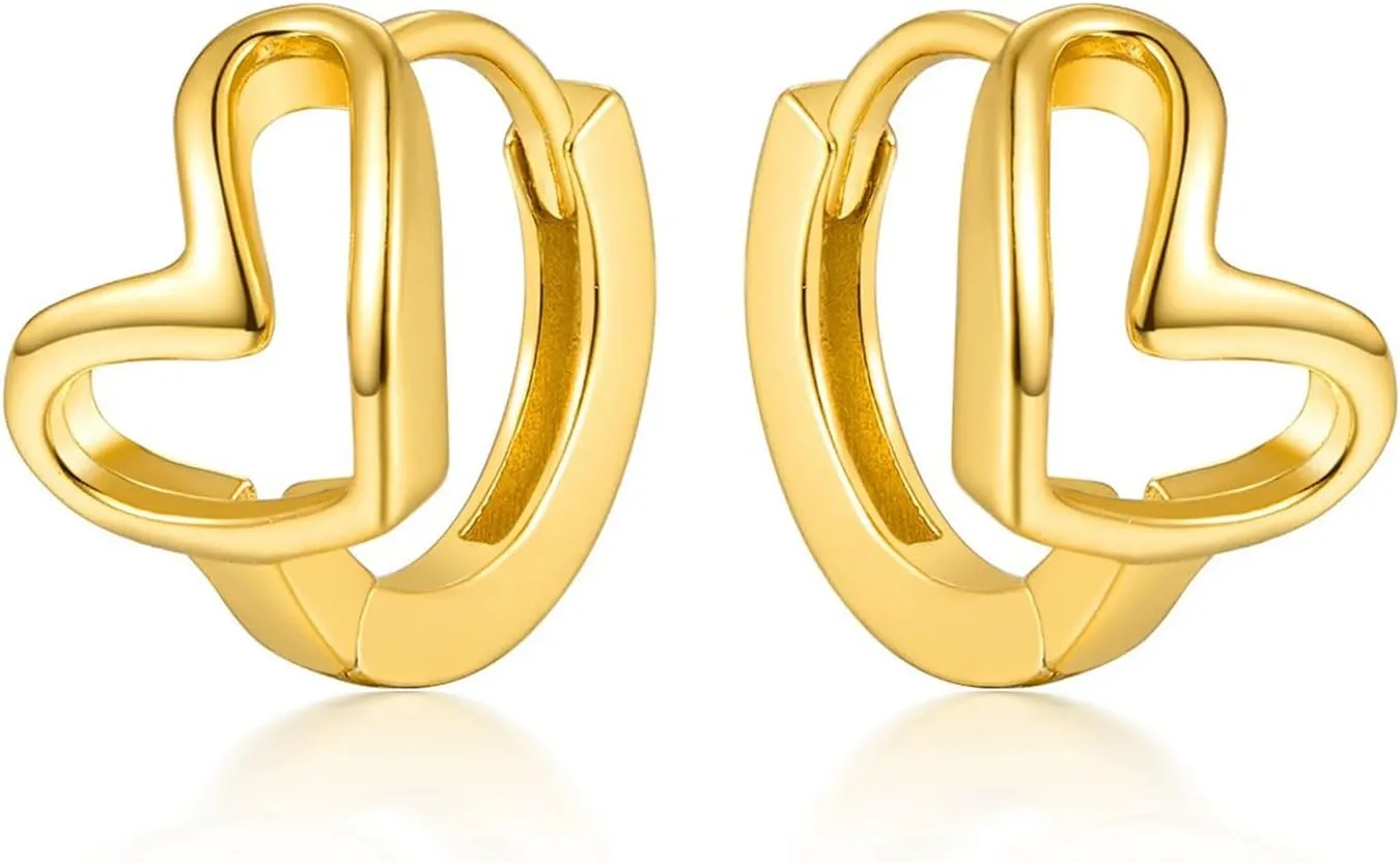 Gold Heart Earrings for Women Minimalist Hoop Earrings Silver Tiny Heart Huggie Earrings Cartilage Piercing Jewelry