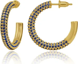 Gold Hoop Earrings for Women - 14k Gold Plated Earrings 925 Sterling Silver Post - Fully Studded with AAA  CZ Stones - Chunky Gold Earrings - Hypoallergenic Open Hoops Nickel Free - By AceLay