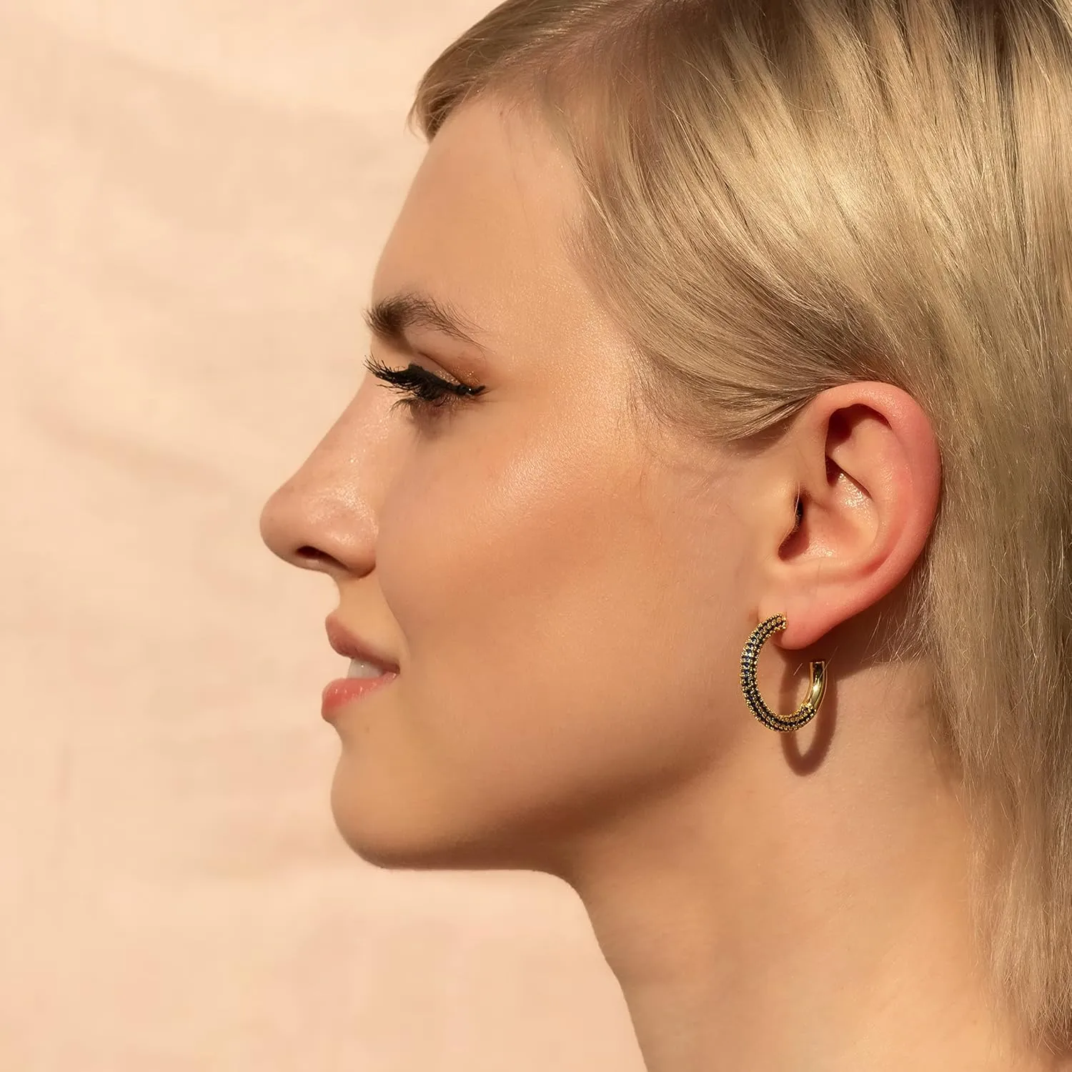Gold Hoop Earrings for Women - 14k Gold Plated Earrings 925 Sterling Silver Post - Fully Studded with AAA  CZ Stones - Chunky Gold Earrings - Hypoallergenic Open Hoops Nickel Free - By AceLay