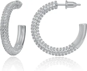 Gold Hoop Earrings for Women - 14k Gold Plated Earrings 925 Sterling Silver Post - Fully Studded with AAA  CZ Stones - Chunky Gold Earrings - Hypoallergenic Open Hoops Nickel Free - By AceLay