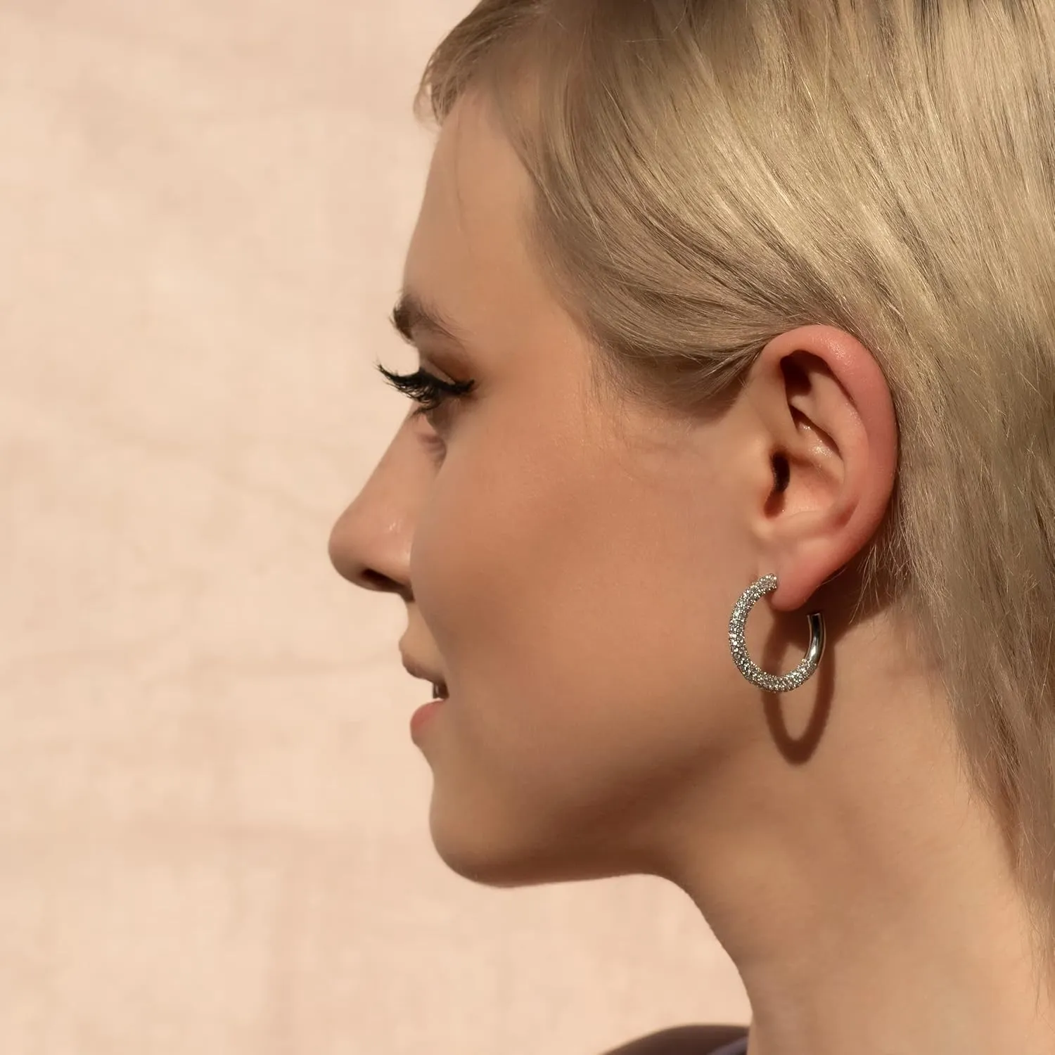 Gold Hoop Earrings for Women - 14k Gold Plated Earrings 925 Sterling Silver Post - Fully Studded with AAA  CZ Stones - Chunky Gold Earrings - Hypoallergenic Open Hoops Nickel Free - By AceLay