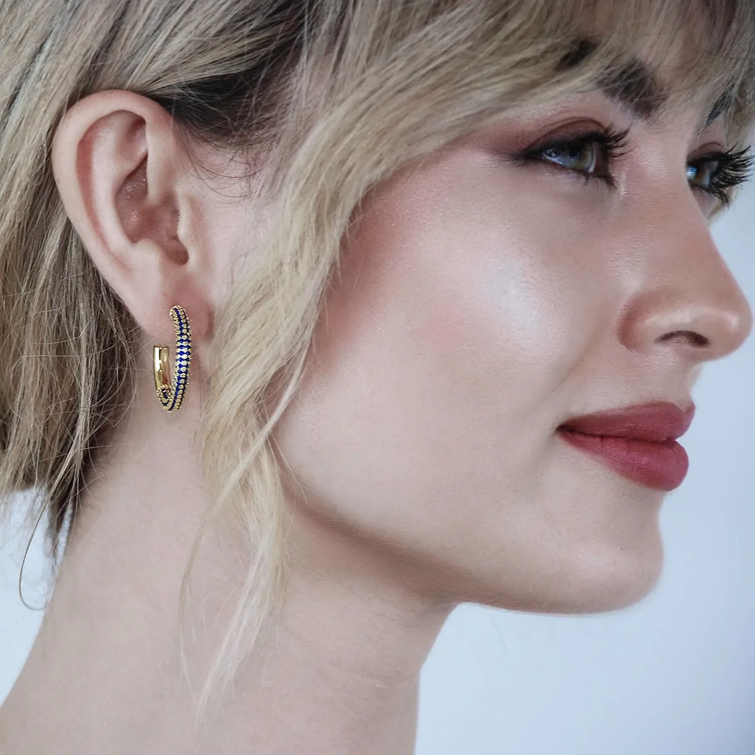 Gold Hoop Earrings for Women - 14k Gold Plated Earrings 925 Sterling Silver Post - Fully Studded with AAA  CZ Stones - Chunky Gold Earrings - Hypoallergenic Open Hoops Nickel Free - By AceLay