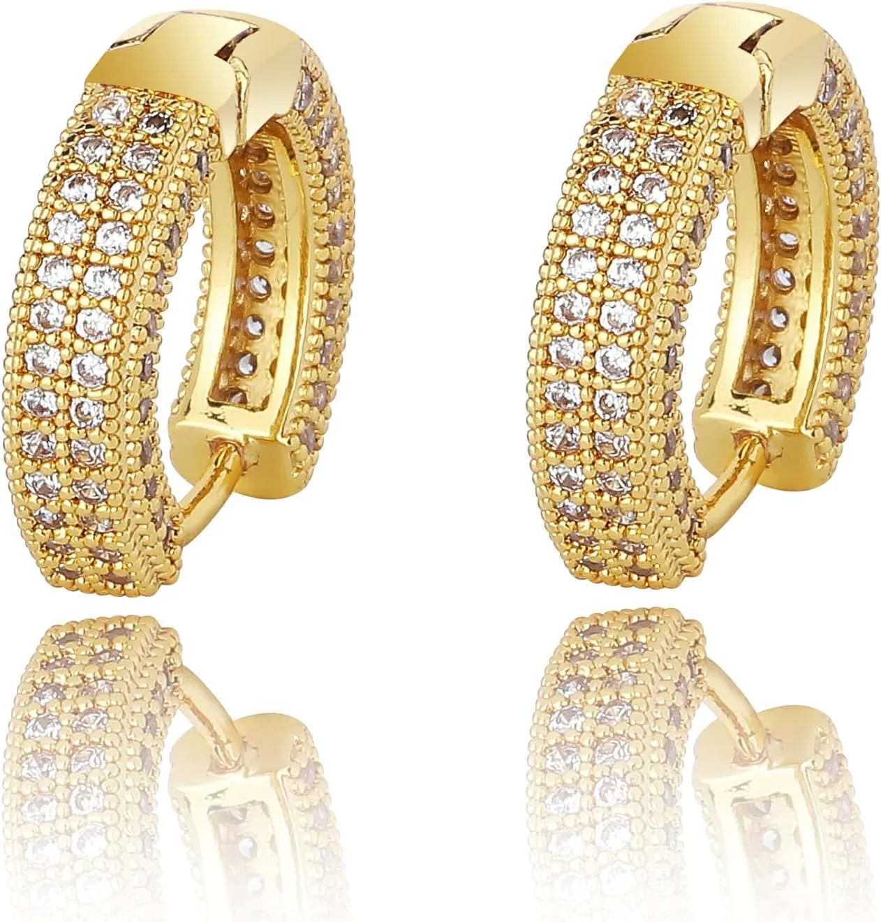 Gold Hoop Earrings for Women 18K Gold Plated Iced Out Silver Huggie Earrings for Men Hypoallergenic CZ Diamond Earrings