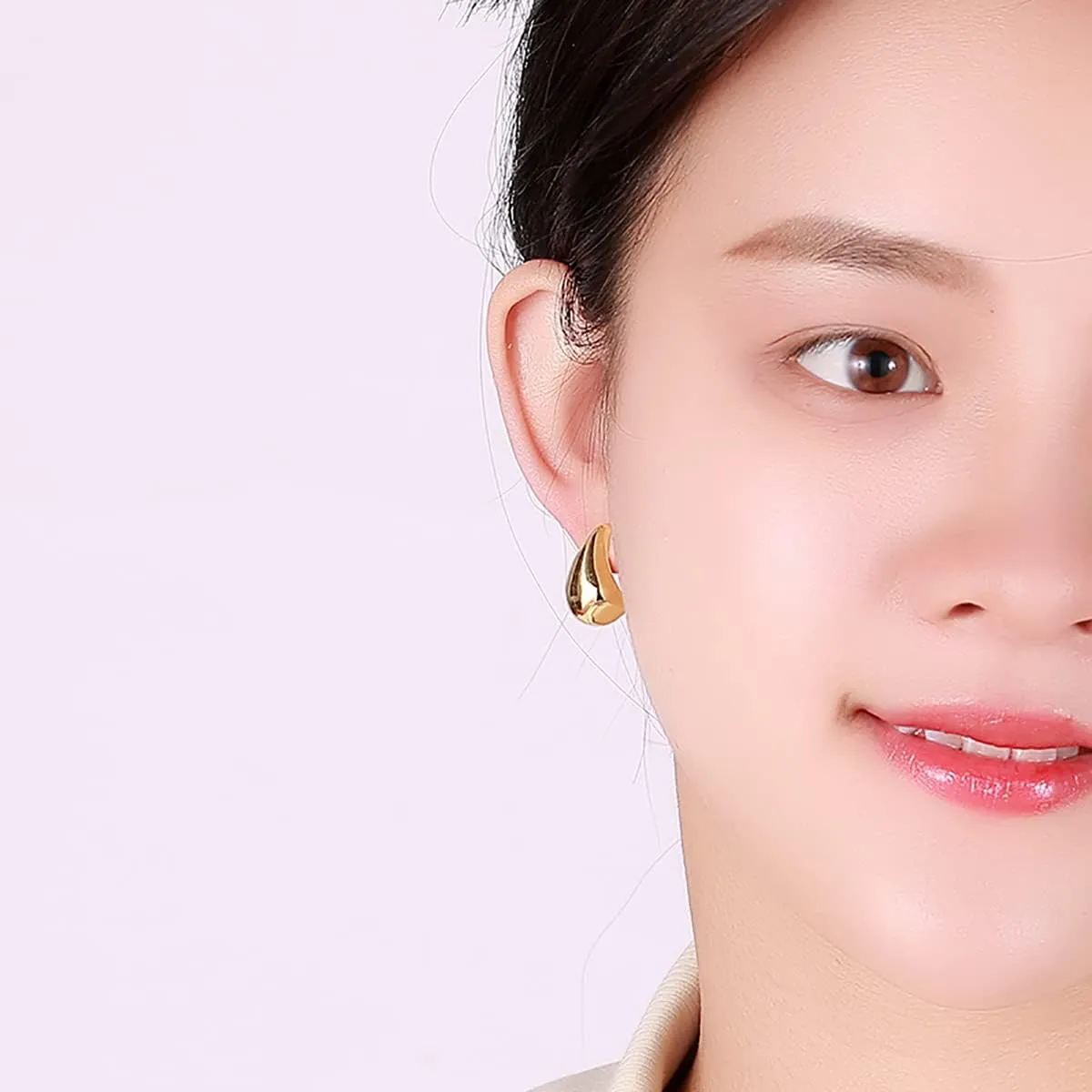 Gold Hoop Earrings for Women, Chunky Gold Hoop Earrings for Sensitive Ears Hypoallergenic