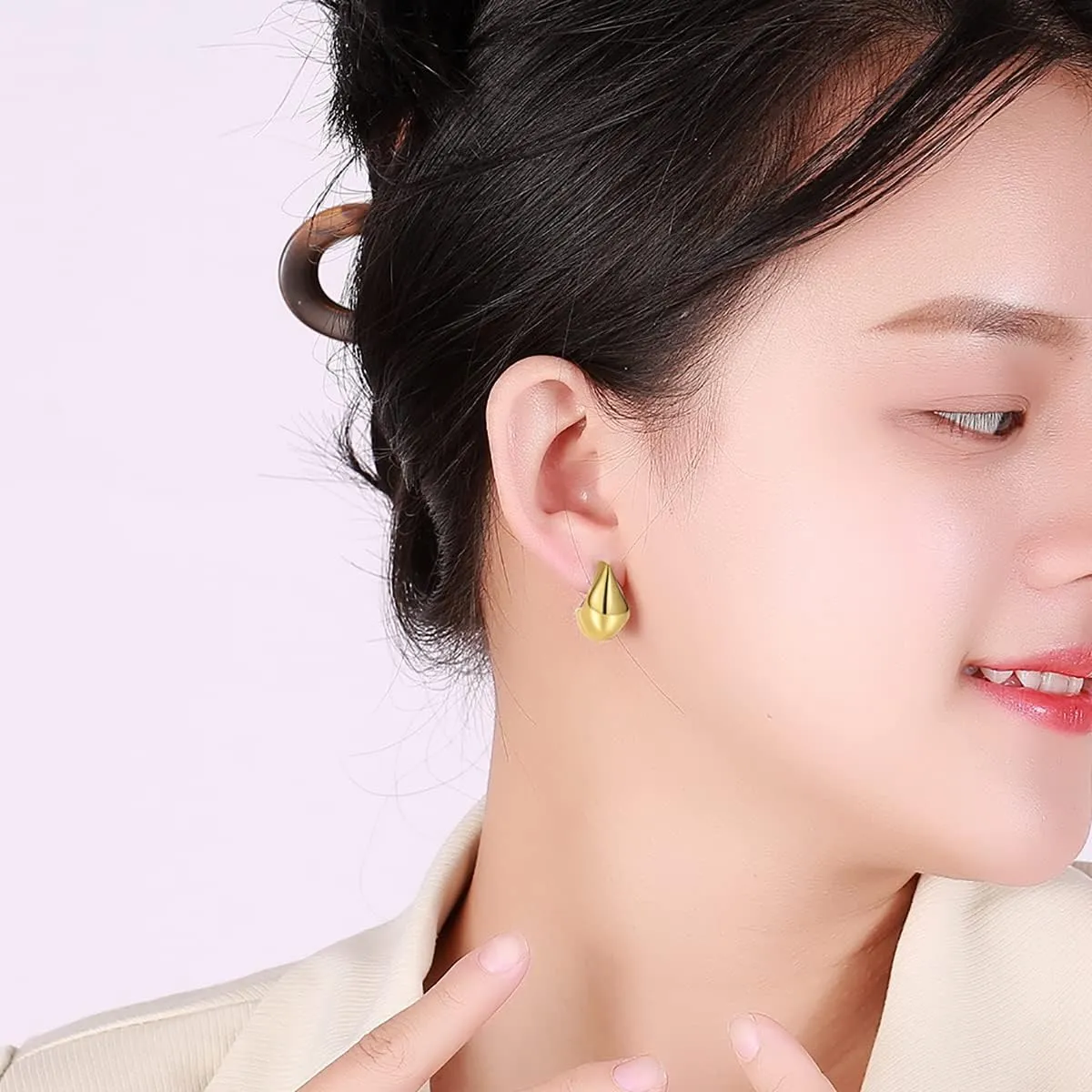 Gold Hoop Earrings for Women, Chunky Gold Hoop Earrings for Sensitive Ears Hypoallergenic