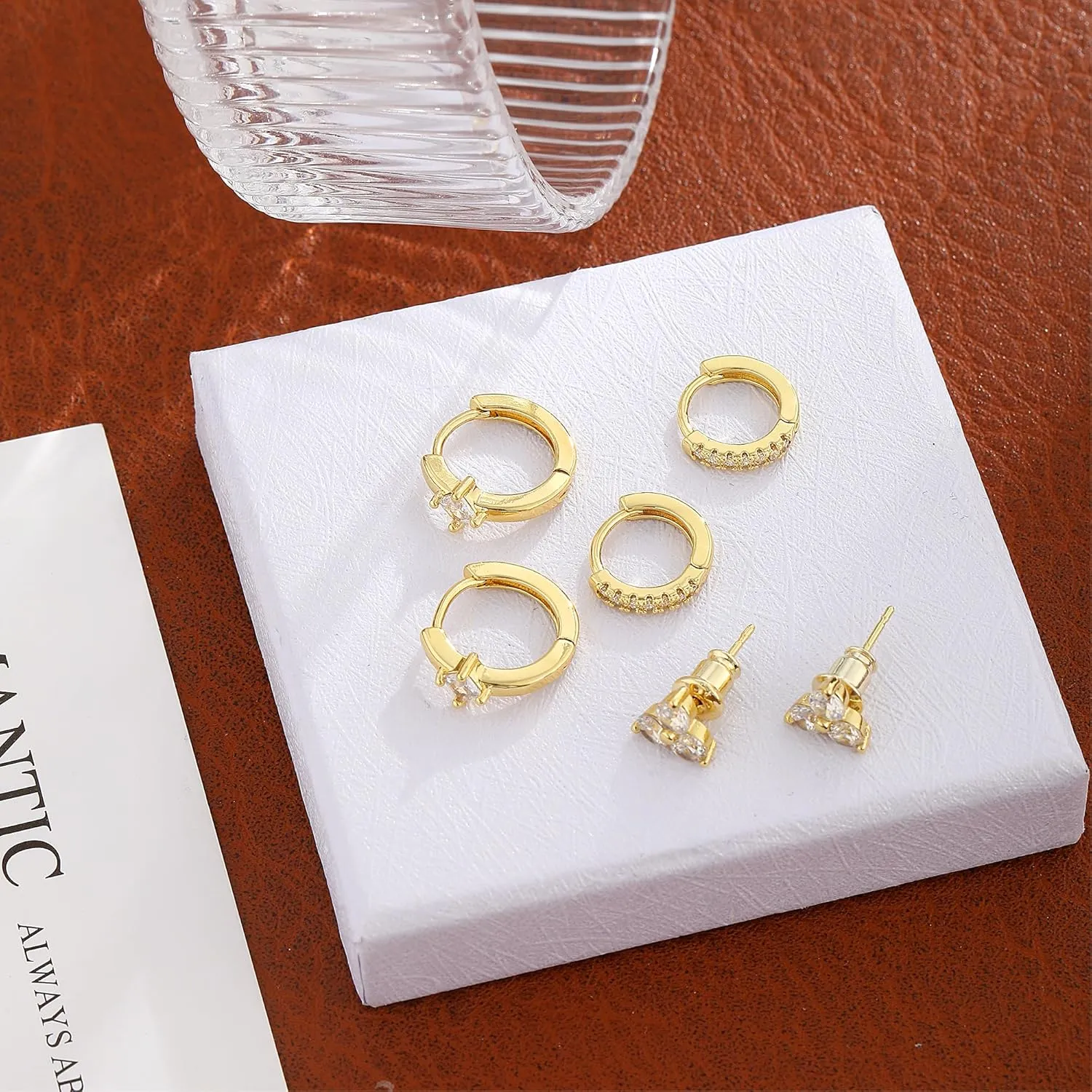 Gold Hoop Earrings Set for Women Trendy, Hypoallergenic 14K Gold Plated Stack Earring Small Diamond Lightweight Mini Dangle Earrings Jewelry Gifts