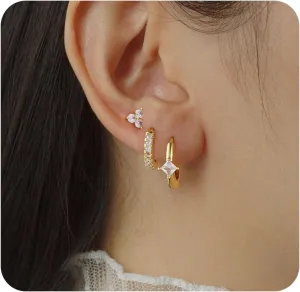 Gold Hoop Earrings Set for Women Trendy, Hypoallergenic 14K Gold Plated Stack Earring Small Diamond Lightweight Mini Dangle Earrings Jewelry Gifts