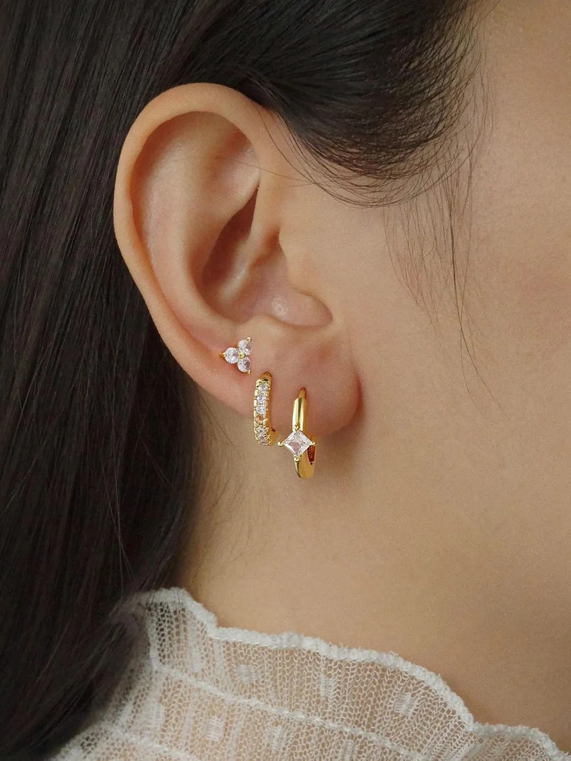 Gold Hoop Earrings Set for Women Trendy, Hypoallergenic 14K Gold Plated Stack Earring Small Diamond Lightweight Mini Dangle Earrings Jewelry Gifts