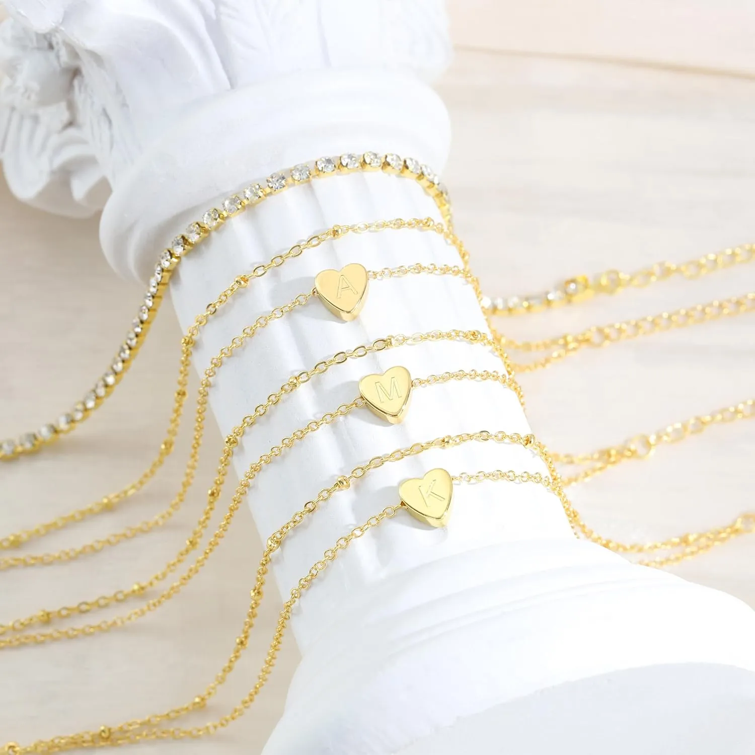 Gold Initial Ankle Bracelets for Women - 18K Gold Plated Waterproof Ankle Bracelet Layered Heart Initial Anklet Bracelets for Women Summer Beach Foot Jewelry Gifts
