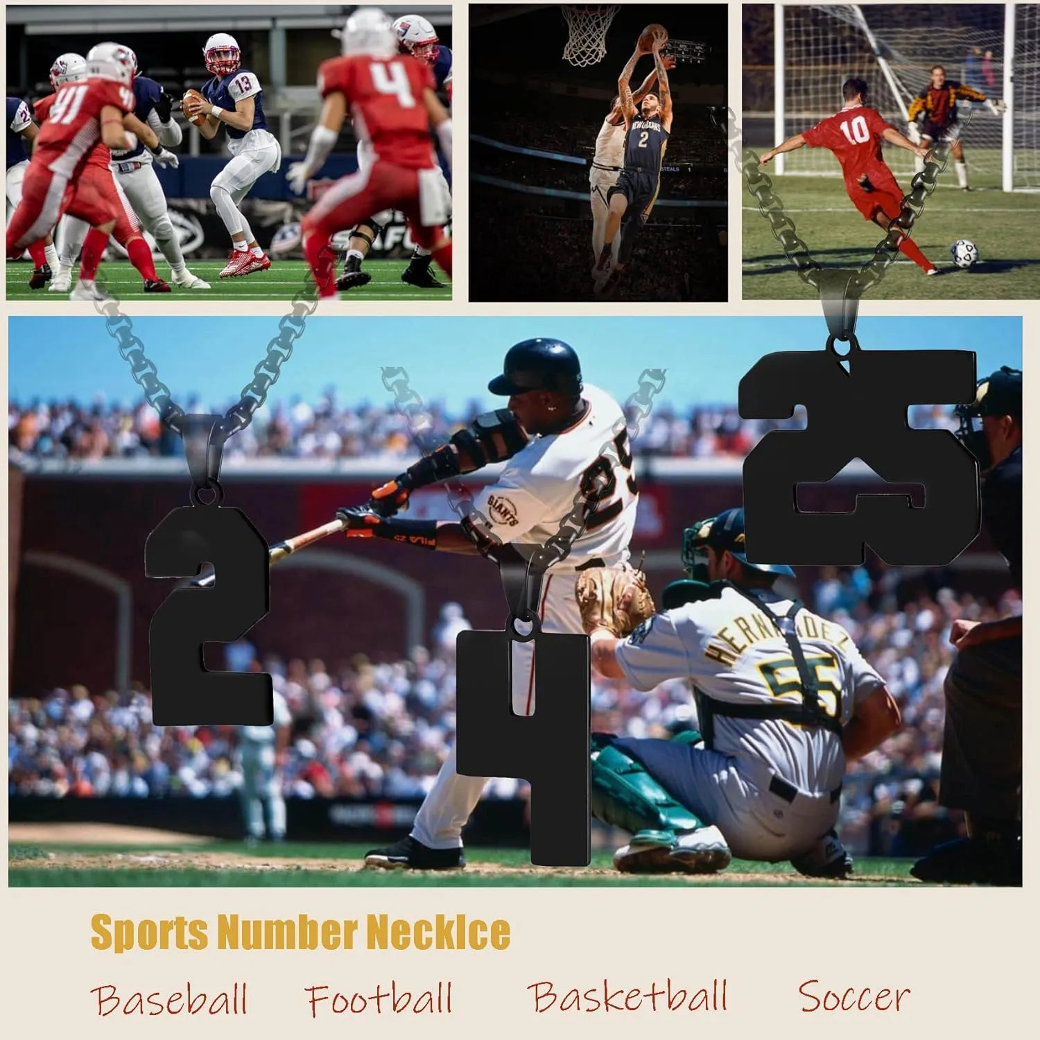 Gold Number Necklace for Men,Stainless Steel Athletes Number Chain Charm Pendant Personalized Sports Jewelry for Boy Basketball Baseball Football Ice Hockey