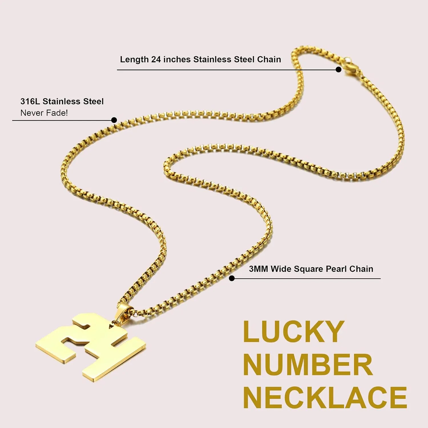 Gold Number Necklace for Men,Stainless Steel Athletes Number Chain Charm Pendant Personalized Sports Jewelry for Boy Basketball Baseball Football Ice Hockey