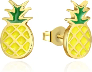Gold Pineapple Stud Earrings, Fun Cute Pineapple Jewellery, Hawaii Earring, Fruit Earrings for Women Girls, Gifts for Her