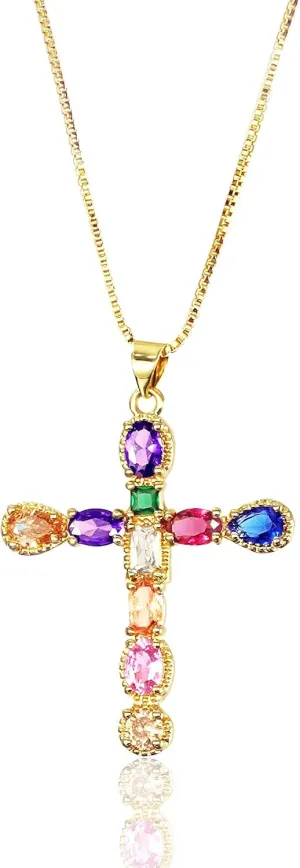 Gold-Plated Cross Necklace for Women - Handmade Cubic Zirconia Faith Pendant Necklaces, 18K Plated Hypoallergenic Jewelry